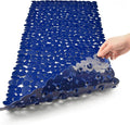 SONGZIMING Bathtub Mat Non Slip Pebble Bath Shower Mat with Drain Holes, Suction Cups Mat for Tub 16" W x 35" L, Navy Blue
