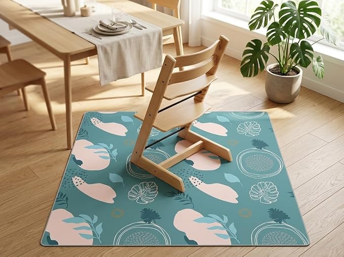 Splat Mat for Under High Chair/Arts/Crafts, WOMUMON Washable Spill Mat Waterproof Anti-Slip Floor Protector Splash Mat, Messy Mat and Table Cloth