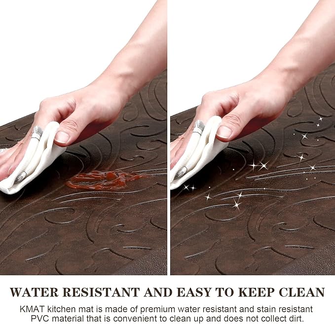 KMAT 2PCS Kitchen Mat Cushioned Anti-Fatigue Floor Mat,Waterproof Non-Slip Standing Mat,Ergonomic Comfort Floor Mat Rug for Home,Office,Sink,Laundry,Desk(17.3"x28"+17.3"x28",Brown)