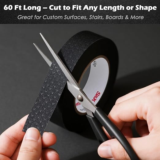 S&X Patterned Anti Slip Tape – 6 Inch x 60 Ft, Black Non Slip Grip Tape with Decorative Grit Surface for Stairs, Floors, and Ramps – Waterproof, Heavy Duty