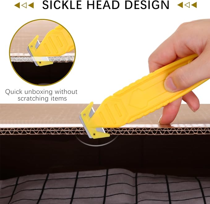 Therwen Safety Box Cutter Knife of Stainless Steel Concealed Blade Package Opener with Tape Splitter for Carton Cardboard Wrap Letter Work Bag Straps Film Utility Tool(Yellow,30 Pcs)