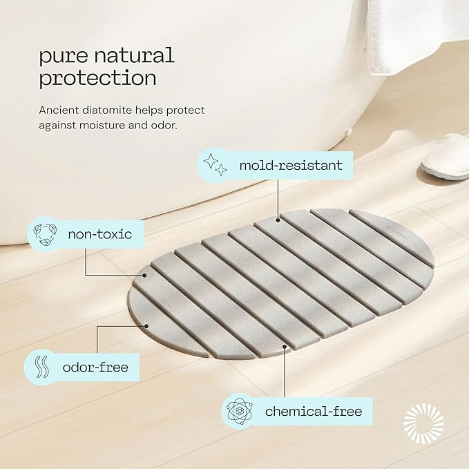Deepstone Foldable Stone Bath Mat – Large Diatomaceous Earth Mat, Quick Dry with Non-Slip Base, Water Absorbing Bathroom and Shower Stone Mat, Easy to Clean (24” x 15”), Gray