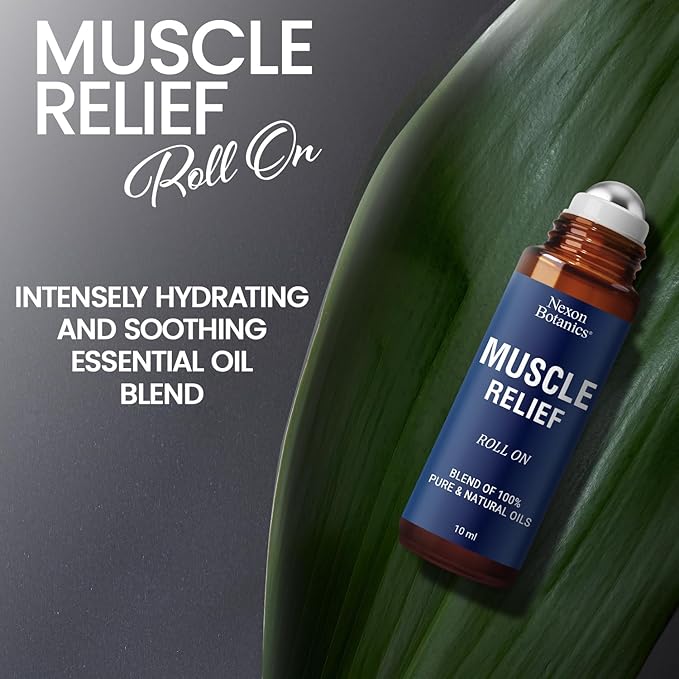 Muscle Relief Essential Oil Roll-On 10 ml - Pure & Natural Prediluted Blend for Sore Muscles, Aches & Recovery - Easy Roller for Athletes & Active Lifestyles - Nexon Botanics