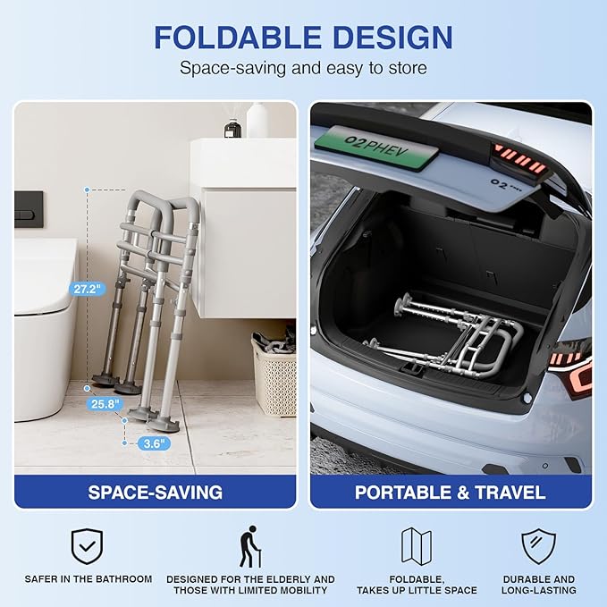 Loyoda Foldable Toilet Safety Rails for Seniors - Adjustable Toilet Safety Frame & Toilet Handles for Elderly & Disabled, Fits Most Toilets, 350lb Capacity, Gray | Safety Frame & Toilet Handles for Elderly & Disabled, Fits Most Toilets, 350lb Capacity,...