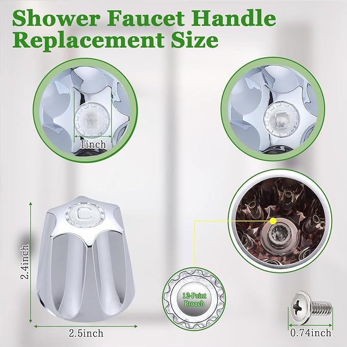 Shower Knob Replacement Compatible with Price Pfister Contessa & Windsor Tub and Shower Faucet Shower Knobs, Shower Knobs 2 Piece Replacement for Pfister Shower Handle Replacement (Chrome)