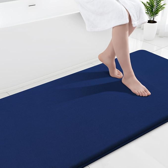 Smiry Memory Foam Bath Mat 44x24, Extra Soft and Absorbent Bathroom Mats, Non Slip Washable Carpet for Floor, Shower and Tub, Navy Blue