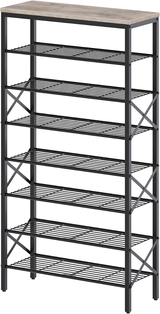 YATINEY 8 Tier Shoe Rack, Shoe Storage Organizer, Large Capacity Shoe Shelf Holds 32 Pairs of Shoes, Sturdy and Stable, for Entryway, Hallway, Closet, Dorm Room, Greige and Black SS08BG