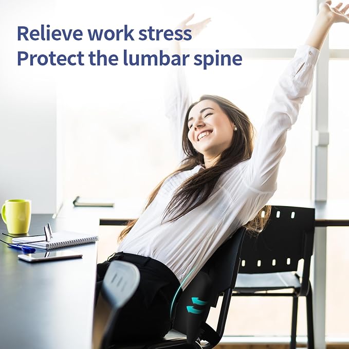 Lumbar Support Pillow for Office Chair, Car Lumbar Pillow Lower Back Pain Relief, Memory Foam Back Cushion with Adjustable Straps, Ergonomic Chair Back Pillow for Gaming Chair, Car, Bed (A-Black)