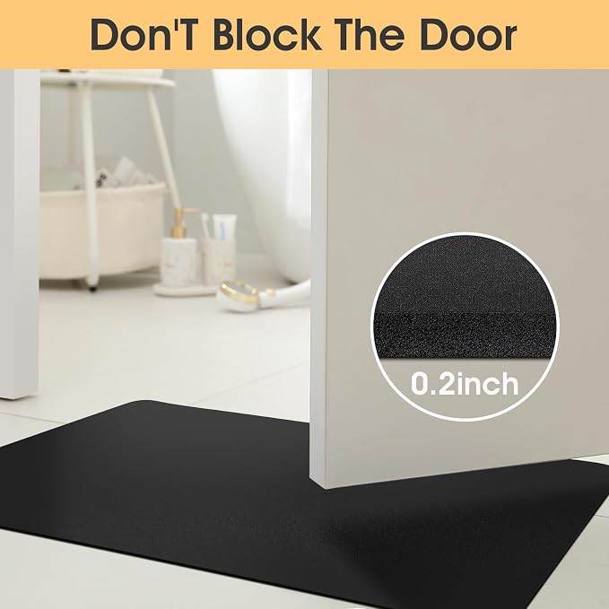 ACCUMTEK Non Slip Bath Mat, Thin Bathroom Rugs Fit Under Door, Quick Dry Bath Mats, Machine Washable Bath Rugs for Bathroom, Bathtub & Kitchen, Bathtub & Kitchen, Black/Solid/2 Piece