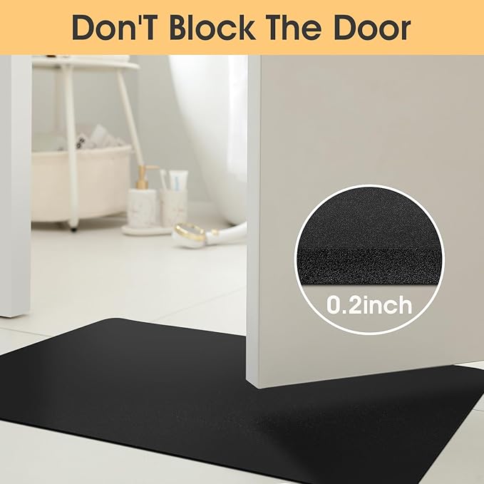 ACCUMTEK Non Slip Bath Mat, Thin Bathroom Rugs Fit Under Door, Quick Dry Bath Mats, Machine Washable Bath Rugs for Bathroom, Bathtub & Kitchen, Bathtub & Kitchen, Black/Solid/32 x20