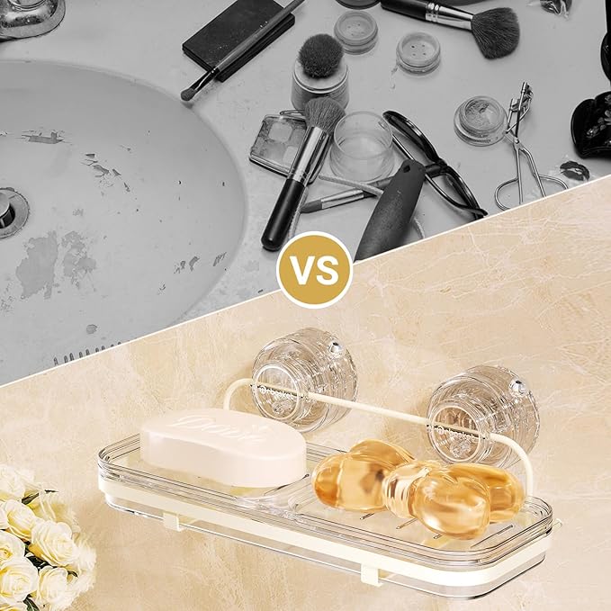 Suction Cup Soap Dish, Wall Mounted No Drilling Bathroom Soap Holder, Removable Soap Tray for Shower, Clear