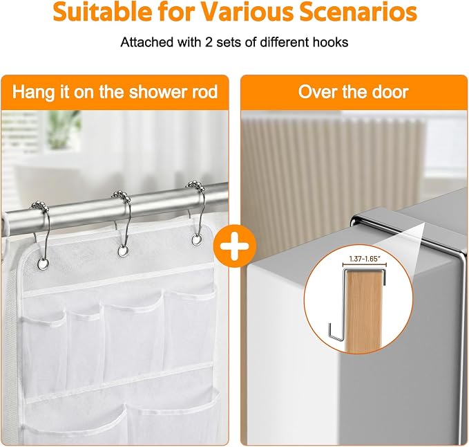 MISSLO Hanging Mesh Pockets Hold 340oz/1000ml Shampoo Shower Organizer with Over the Door Hooks