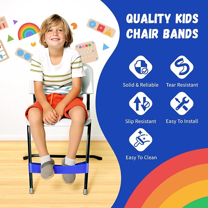 25 Pack Chair Bands for Kids with Fidgety Feet, ADHD Tools for Kids, Improve Focus & Reduce Restlessness, Chair Bands for Sensory ADHD ADD Autism - Classroom & Home Must Haves (Blue)