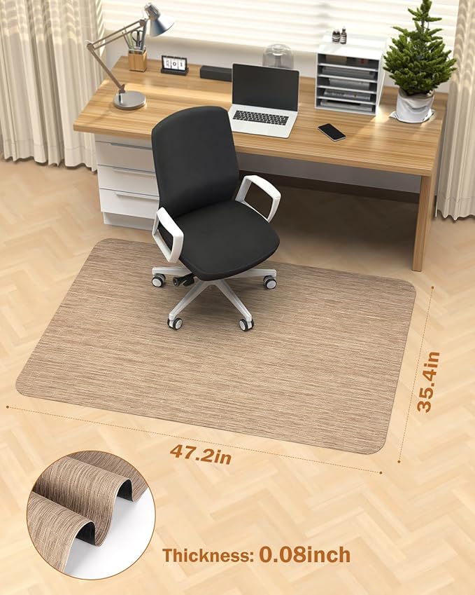 Blvornl Office Chair Mat for Hardwood Floor, 35.4"*47.2" Desk Computer Chair Mat for Hard Wood, Large Anti-Slip Hard Floor Protector Rolling Chair Mat, PVC Mat Desk Rug for Office and Home Red Brown