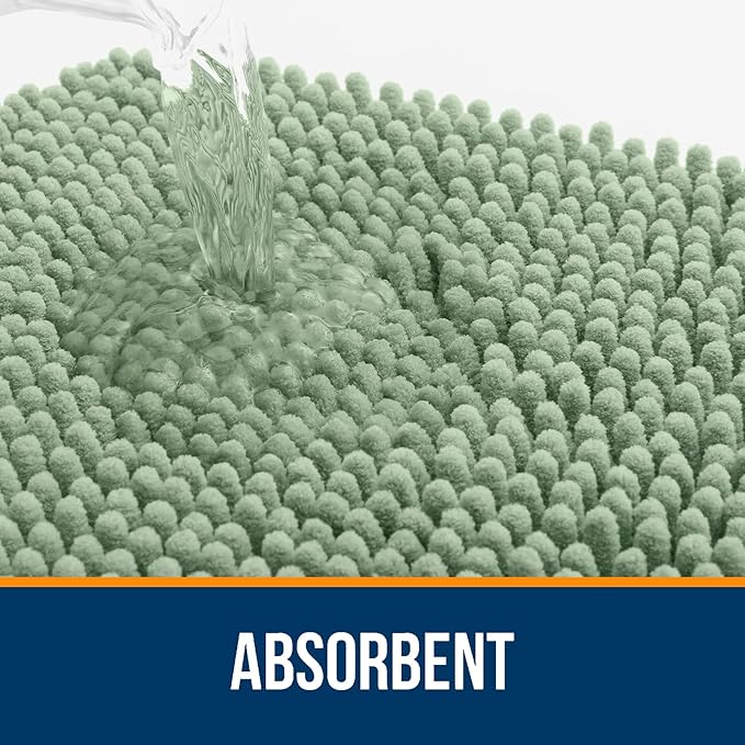 OLANLY Bathroom Rugs 34x21, Extra Soft Absorbent Chenille Bath Rugs, Rubber Backing Quick Dry, Machine Washable Bath Mats for Bathroom Floor, Tub and Shower, Home Decor Accessories, Sage Green
