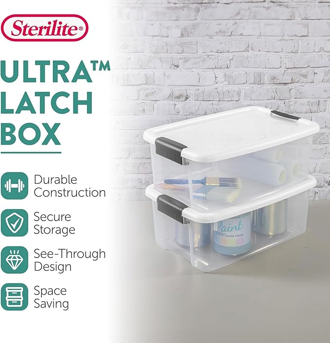 Sterilite 6-Pack Ultra Latching Box, Storage Bins with Lids, Clear Plastic, 18 Qt – Large Heavy-Duty Organizing Bin Containers for Home, Closet, Kitchen, Pantry, Bathroom, and Office