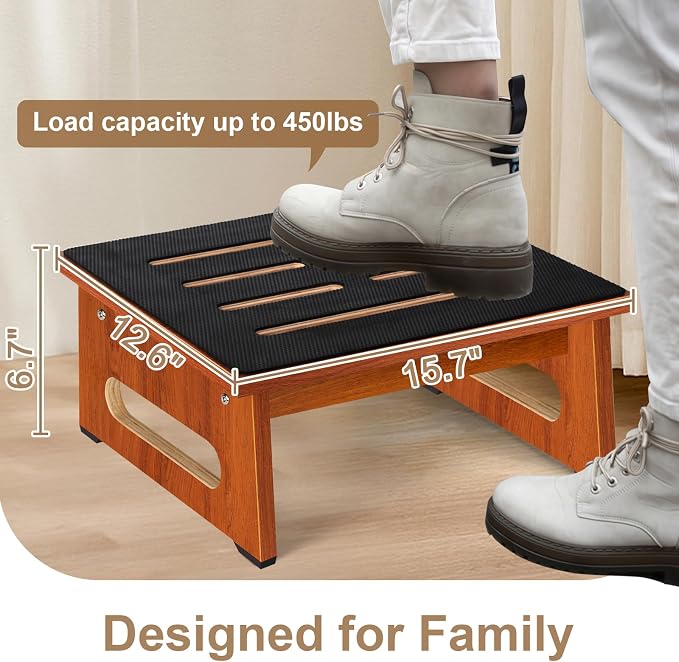 Step Stool, Bed Steps for High Beds for Adults with Non-Slip Rubber Stepping Surface and Handles, 450 LBS Capacity for Bedroom Kitchen Bathroom, or Bedside, Senior Support (Brown)