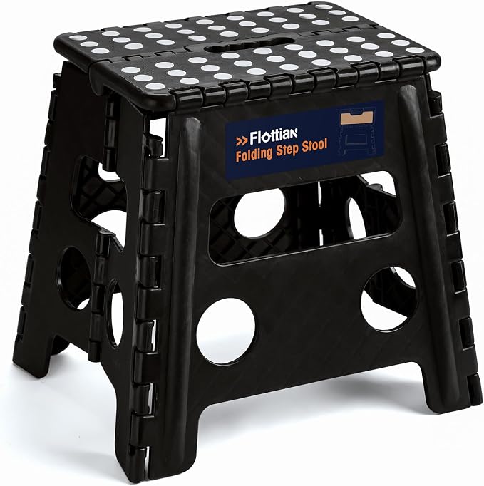 Flottian 13" Folding Step Stool for Adults and Kids Holds Up to 300 lbs,Non-Slip Folding Stools with Handle, Compact Plastic Foldable Step Stool for Bathroom,Bedroom, Kitchen Gray,1PC