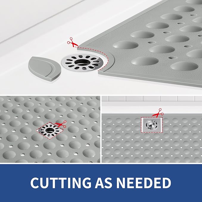 OTHWAY Extra Large Shower Mat 47"x 32", TPE Non Slip Shower Mat for Shower Stall, Inside Walk in Shower Mats with Drain Holes Suction Cups, Anti-Slip for Elderly Kids (Dark Grey)