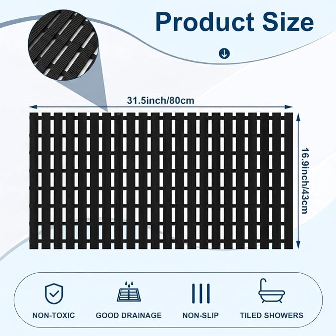 AceOrbit Weighted Non Slip Bath Mat for Textured tub, Heavy Duty Anti Slip Bath Mat for Bathtub and Shower Surfaces, Without Suction Cups for Textured, Reglazed, Refinished Tub(Black,32 x 17 Inch)