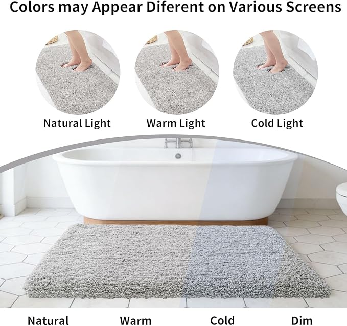 Disolla Grey Bathroom Rug 20x32 - Non-Slip Plush Thick Bath Mat, Highly Absorbent & Ultra Soft Fluffy Floor Mat, Machine Washable for Shower and Tub