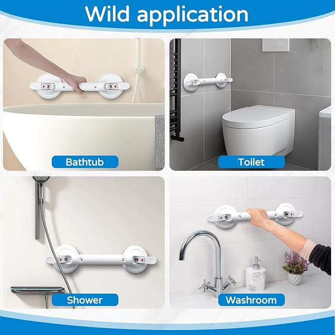 Suction Grab Bar for Shower Bathtub: Upgraded Heavy Duty Non-Slip Grip Handle with Strong Suction Cup for Bathroom Wall, Max Load 269LBS Safety Bar for Elderly Senior Disabled Handicap 17 Inch White