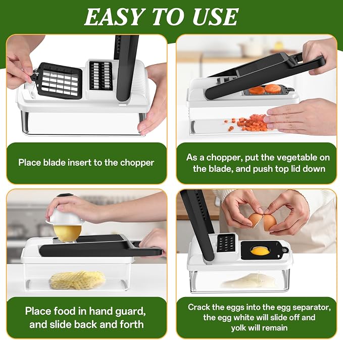 HomeHacks Vegetable Chopper Vegetable Cutter, 15 in 1 Kitchen Gadget, Dicer, Slicer, Onion Cutter, Salad, Cheese Grater & Egg Separator - Multi-Functional Veggie Chopper Lid with Handle (White)