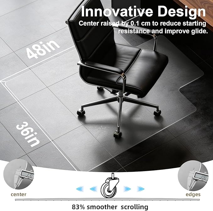 Plastic Chair Mat for Hard Floors, Heavy Duty Anti-Slip Clear Mats Wood/Tile Protector for Rolling Chair, Home & Office Use (36" x 48" Convex)