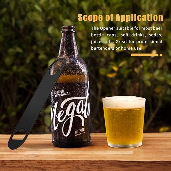 KTOJOY 4 PACK Stainless Steel Flat Bottle Opener, Beer Bottle Opener, 7inch, with Exquisite Packaging, for Kitchen, Bar or Restaurant, Black,