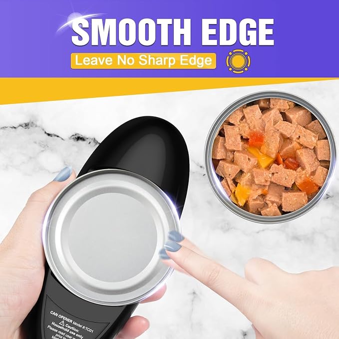 Battery Operated Electric Can Opener Fits Almost Size Can With Smooth Edge, Hands Free Electric Can Openers for Kitchen, Kitchen Gadgets Automatic Can Openers for Seniors, Arthritis Black