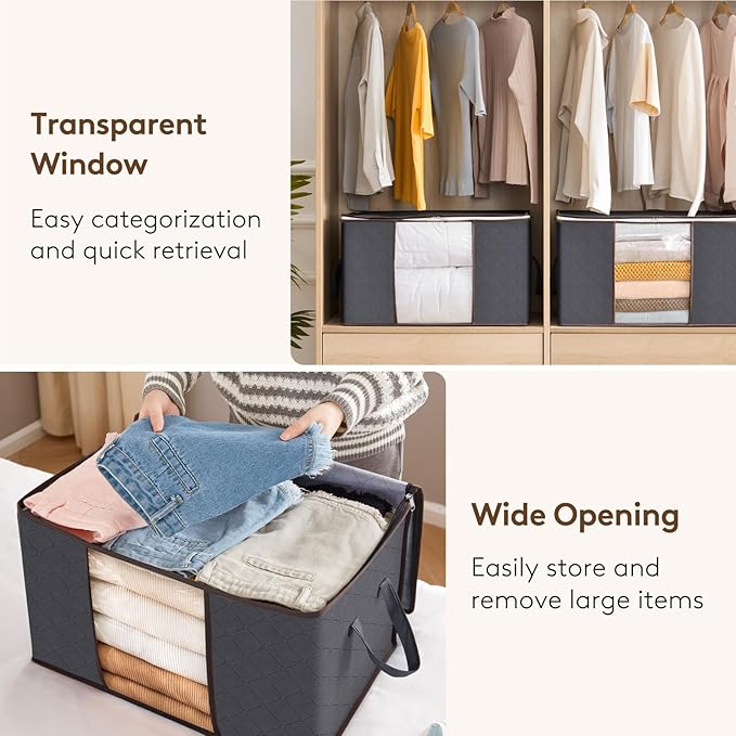 Lifewit 30 Pack 90L Clothes Storage Bins with Lids, Foldable Blanket Storage Bags with Zippers, Clear Window and Reinforced Handles, Closet and Organization for Clothing, Sweater, Comforter, Bedding