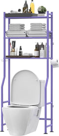 Livilord 3-Tier Over The Toilet Storage, Freestanding Metal Bathroom Shelves with 4 Hooks, Over Toilet Storage Shelf with Paper Holder, Above The Toilet Shelf for Bathroom Storage, Purple