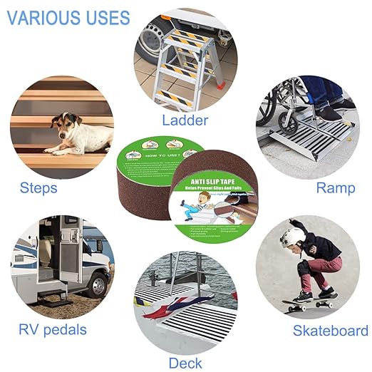 Yorwe Anti Slip Tape, High Traction,Strong Grip Abrasive, Not Easy Leaving Adhesive Residue, Indoor & Outdoor (2" Width x 190" Long, Brown)
