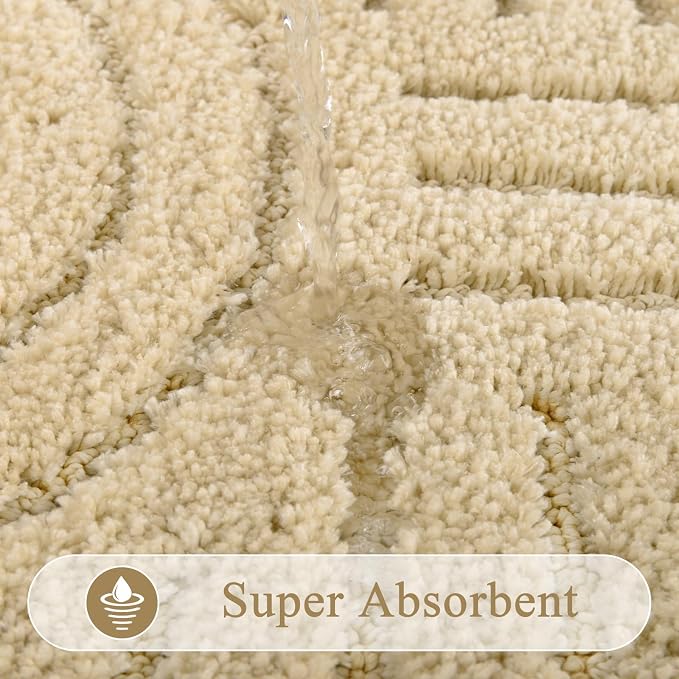 SHACOS Super Soft Bathroom Runner Rugs 24"x60" Non Slip Boho Bath Mats Microfiber Absorbent Carpet for Bath Room Machine Washable Shaggy Bath Rugs for Shower Bathtub Home Decor, Beige 2' x 5'