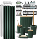 Clara Clark Bathroom Accessories Set - Bathroom Set with Adhesive Corner Shower Caddy Hanging, 25PC Bathroom Accessory Set, Hunter Green Shower Curtain Set, Toilet Brush, Trash Can & Soap Dispenser
