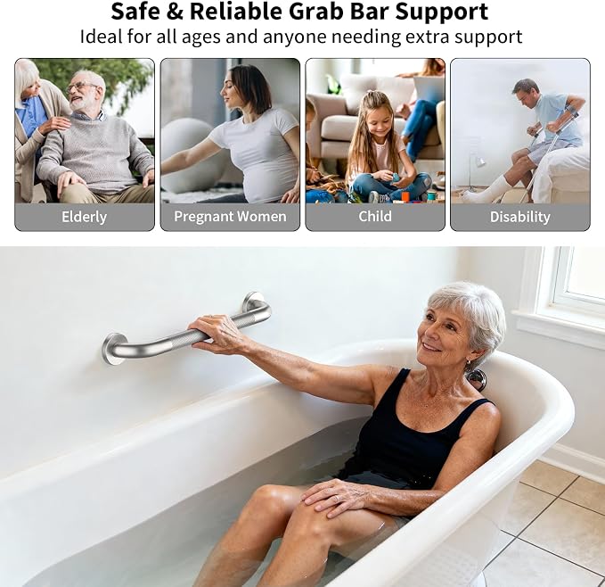 20 Inch Grab Bar for Shower, ZUXET Safety Shower Handle for Seniors w/Knurled Texture, 304 Stainless Steel Anti-Slip Safety Handrail, Handicap Elderly Bathtub Toilet Bathroom Assist (Brushed Nickel)