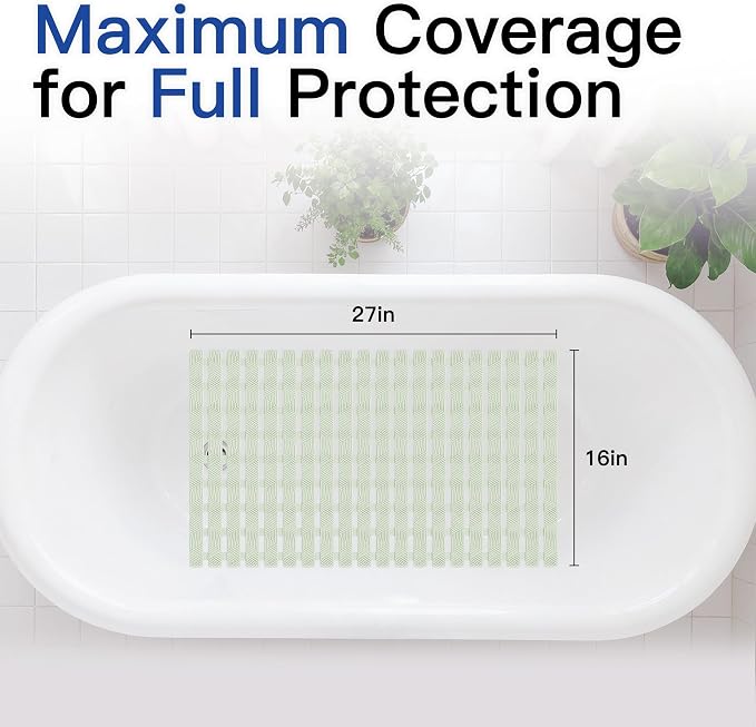 Non Slip Bathtub Mat - Shower Mats for Inside Shower, Rectangular PVC Tub Mat with 200+ Suction Cups for Safety, 27x16 Inch, Sage Green
