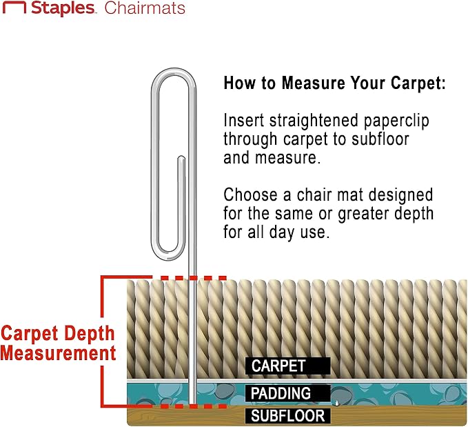 Staples Office Chair Mat, Clear Floor Mats with Lip, Low-Pile Carpets, Extended Under-Desk Coverage, 53 x 45 Inch, Smooth Glide