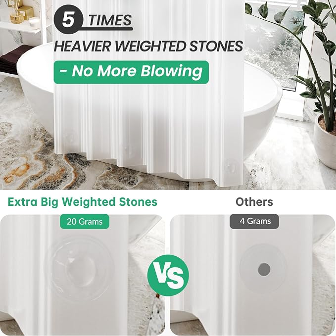 AmazerBath Plastic Shower Curtain 84 Inches Long, 72 x 84 Frosted Weighted Extra Long Shower Curtain, PEVA Heavy Duty Tall Bathroom Curtains with 3 Big Clear Weighted Stones and 12 Grommet Holes