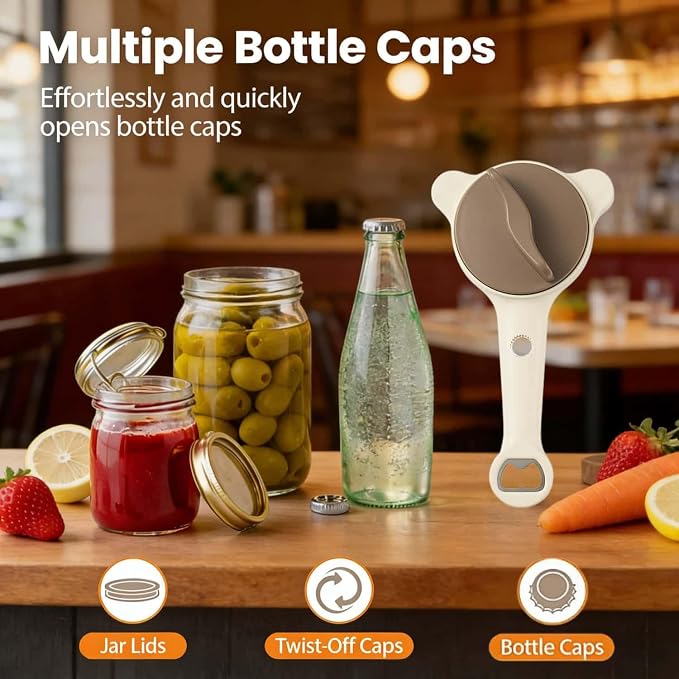4-in-1 Jar Opener Adjustable Stainless Steel Lid Remover for Seniors and Those With Limited Strength Works, Fits Kitchen Beer, Sauces & Canned Goods（Brown）
