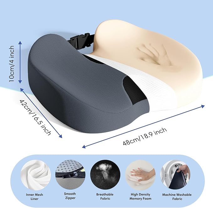 Large Memory Foam Seat Cushion for Office Chair, Car, Truck & Wheelchair - Sciatica Ease, Coccyx & Tailbone Pain Relief Cushion for Long Sitting & Driving