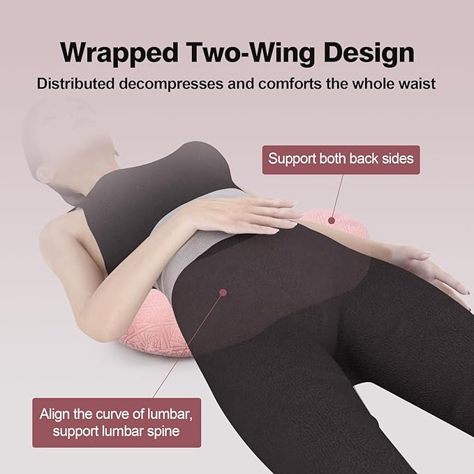 COMFYTHERA Lumbar Support Pillow for Sleeping Memory Foam Lumbar Support Cushion for Lower Back Pain Relief, Back Support Bed Pillow Waist Support (Pink, Large)