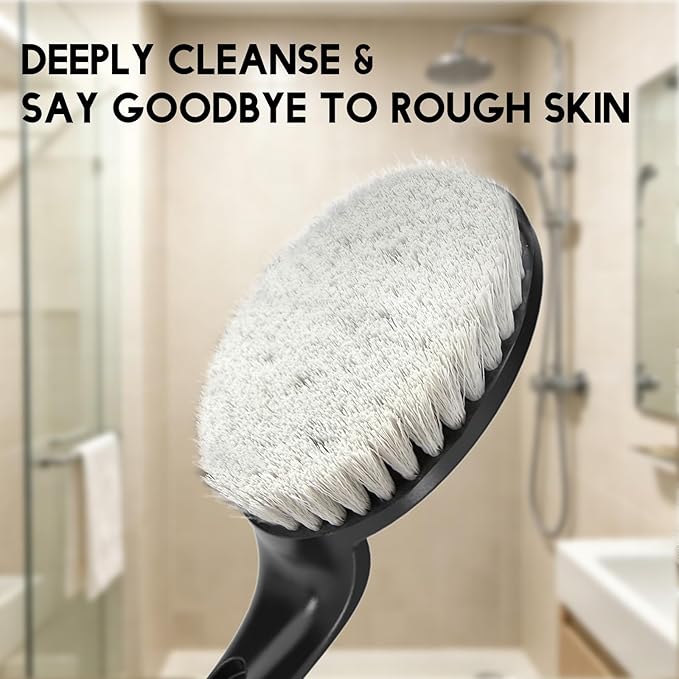 Back Scrubber for Shower, 17.52" - 25.7” Telescopic Back Washer for Shower with Anti-Slip Long Handle, Soft Nylon Bristles, Detachable Back Brush for Shower for Men Women Elderly