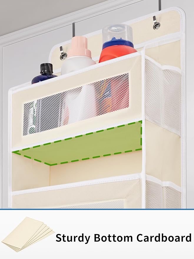 JARLINK 2 Pack Over The Door Organizer Storage, 5 Shelf Hanging Door Organizer with 5 Large Capacity Pockets, Anti Tilt 44 lb Load Behind Door Storage for Bedroom, Bathroom, Pantry, Nursery, (Beige)