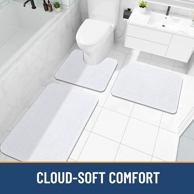Arotive Bathroom Rugs 44" x 24", Ultra Soft Absorbent Chenille Bath Rugs, Non-Slip Rubber Backing, Machine Washable Bath Mats for Bathroom Floor, Tub and Shower, Home Decor Accessories, White