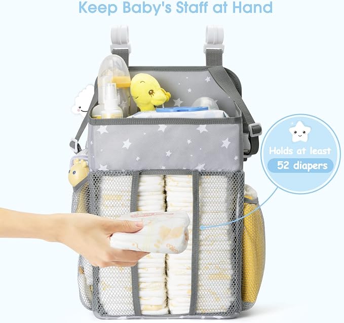 Maliton Changing Table Diaper Organizer - Baby Hanging Diaper Stacker Nursery Caddy Organizer for Cribs Playard Baby Essentials Storage (Star)