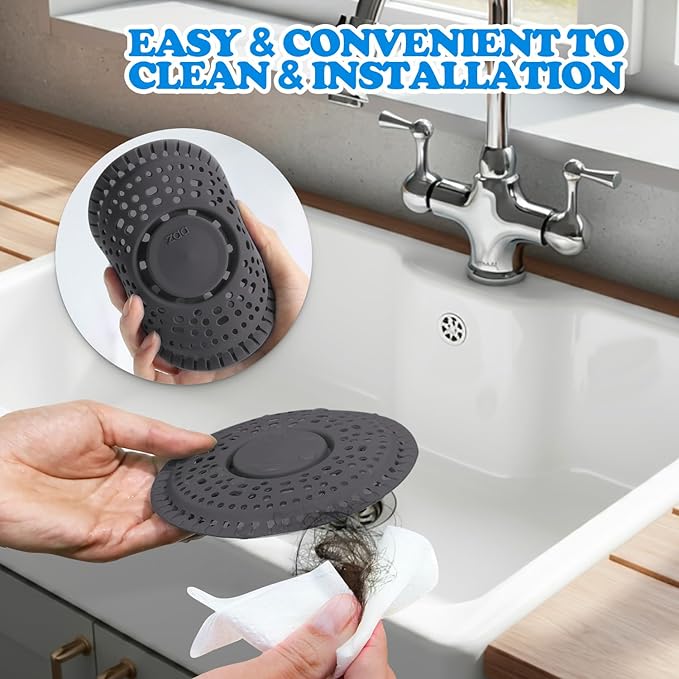 zaa Shower Drain Hair Catcher, Upgraded 2Pack Premium Silicone Drain Protector & Shower Drain Cover for Regular Floor Drains of Shower Room, Bathroom, Dark Gray
