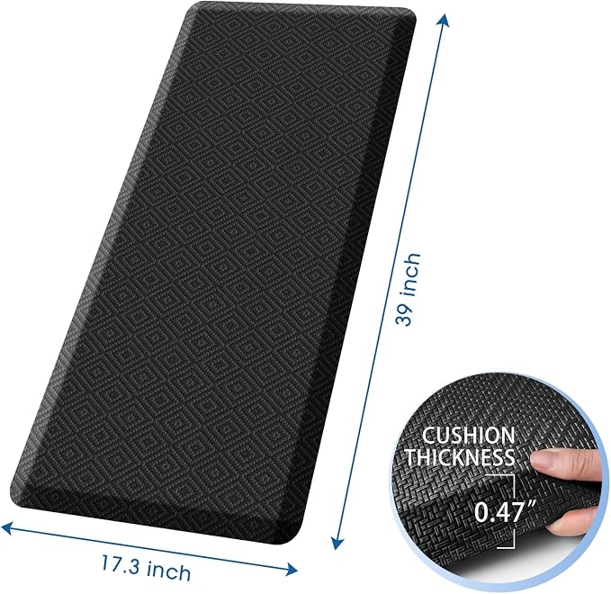 Mattitude Kitchen Mat Cushioned Anti-Fatigue Floor Mat Water Resistant Non-Slip Mats and Rugs Standing and Comfort Desk Mats for House Sink Office Laundry (Black, 17.3"x39")