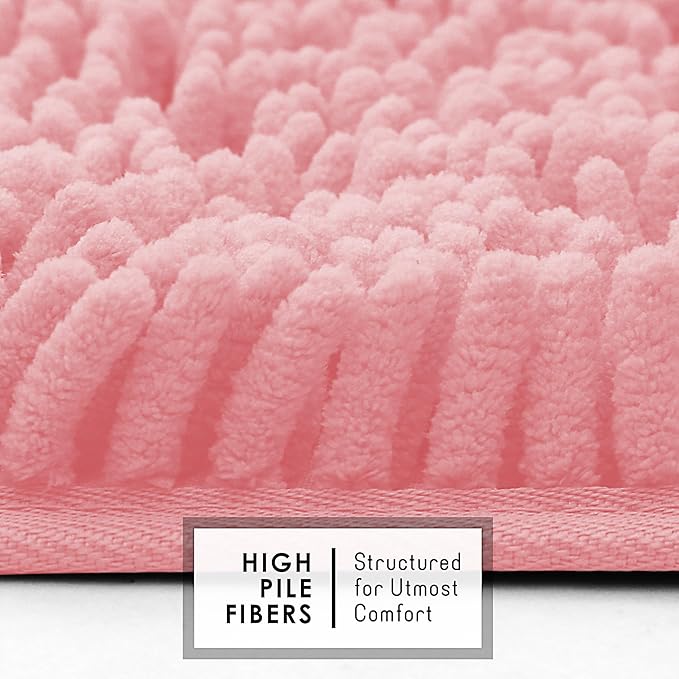 Hearth & Harbor Bathroom Rugs, Chenille Bath Mat - Machine Washable Bath Mats for Bathroom Non-Slip Backing Rubber, Quick Dry Bathroom Mat, 24 x 36 - Pink