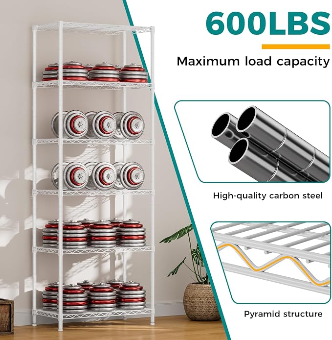 SINGAYE Shelf Wire Shelving Adjustable Storage Shelves Rack Standing Units for Kitchen Closet Laundry Bathroom Organizers Metal Pantry Narrow Mesh Gaps 14" D x 24" W x 72" H White
